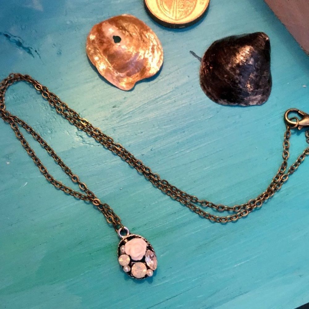 Necklace | Crystal Bouquet and Bronze Boho Chic Chain Necklace- Artisan Made